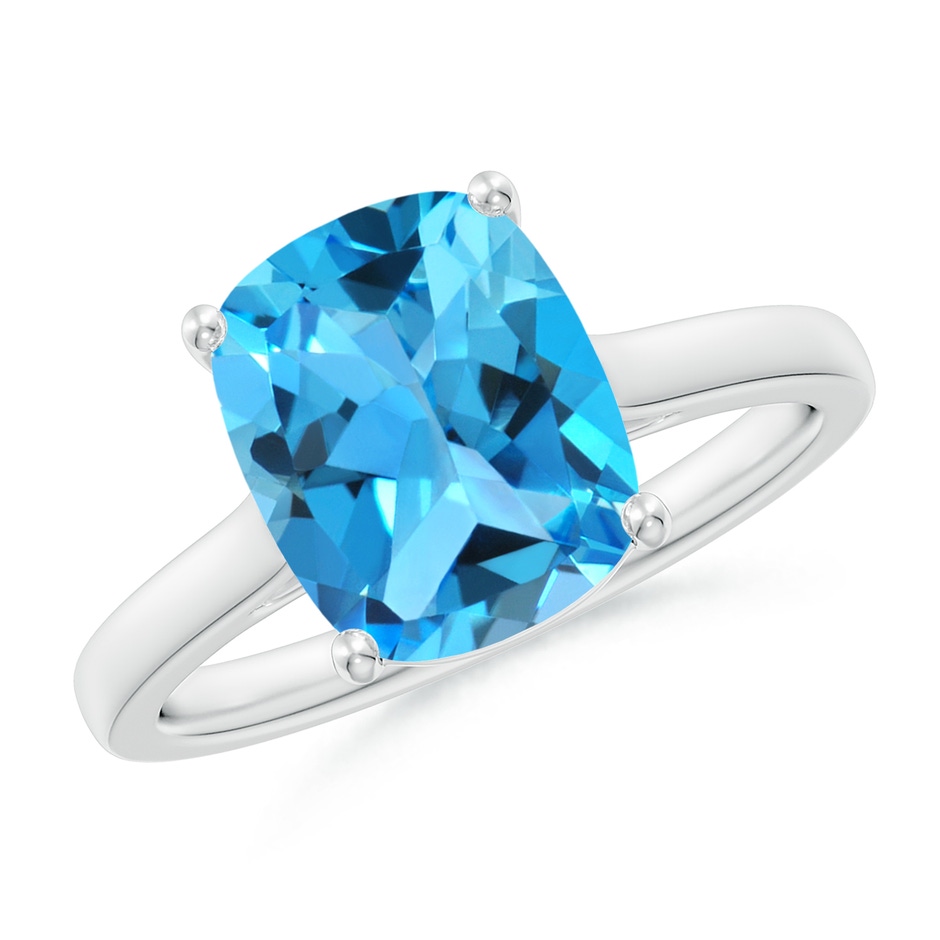 10x8mm AAA Classic Cushion Swiss Blue Topaz Solitaire Ring with Hidden Accents in 9K White Gold 