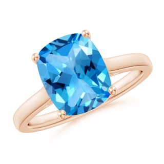 10x8mm AAAA Classic Cushion Swiss Blue Topaz Solitaire Ring with Hidden Accents in 10K Rose Gold