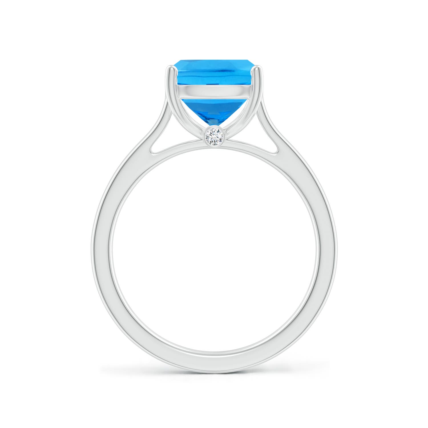 10x8mm AAAA Classic Cushion Swiss Blue Topaz Solitaire Ring with Hidden Accents in P950 Platinum