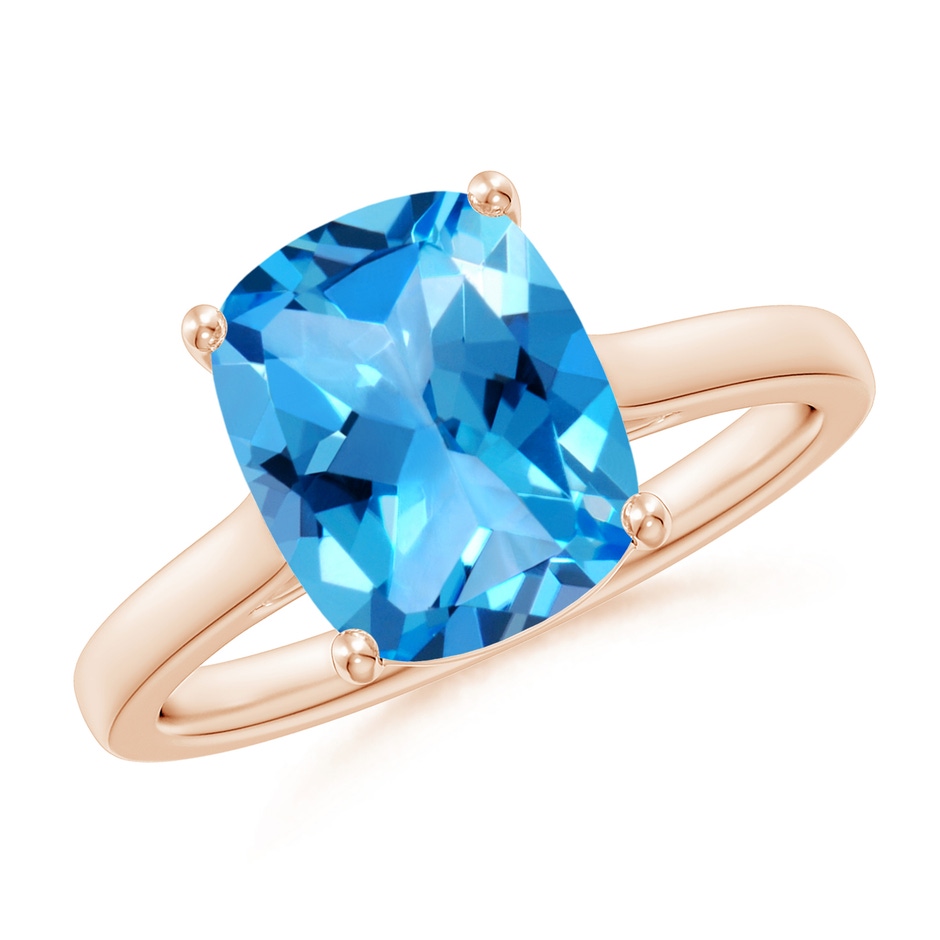 10x8mm AAAA Classic Cushion Swiss Blue Topaz Solitaire Ring with Hidden Accents in Rose Gold 