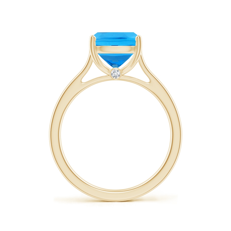 10x8mm AAAA Classic Cushion Swiss Blue Topaz Solitaire Ring with Hidden Accents in Yellow Gold side-1