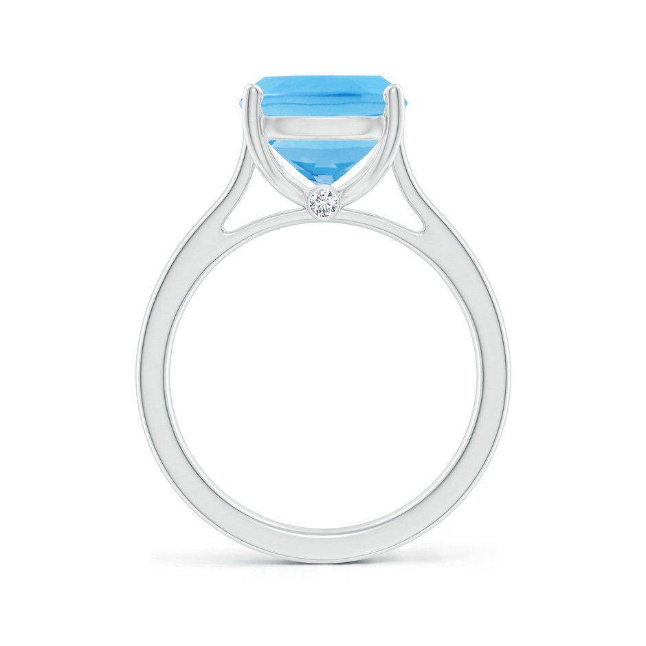 11x9mm A Classic Cushion Swiss Blue Topaz Solitaire Ring with Hidden Accents in White Gold side-1