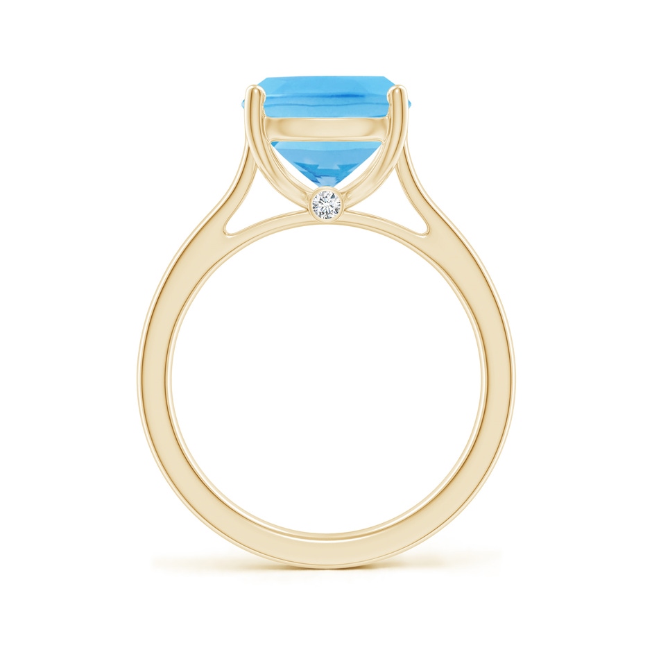11x9mm A Classic Cushion Swiss Blue Topaz Solitaire Ring with Hidden Accents in Yellow Gold side-1