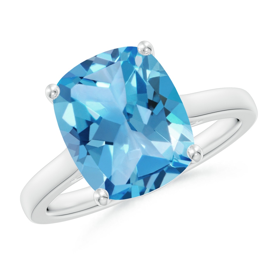 11x9mm AA Classic Cushion Swiss Blue Topaz Solitaire Ring with Hidden Accents in White Gold 