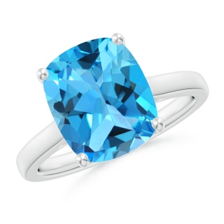 11x9mm AAA Classic Cushion Swiss Blue Topaz Solitaire Ring with Hidden Accents in White Gold