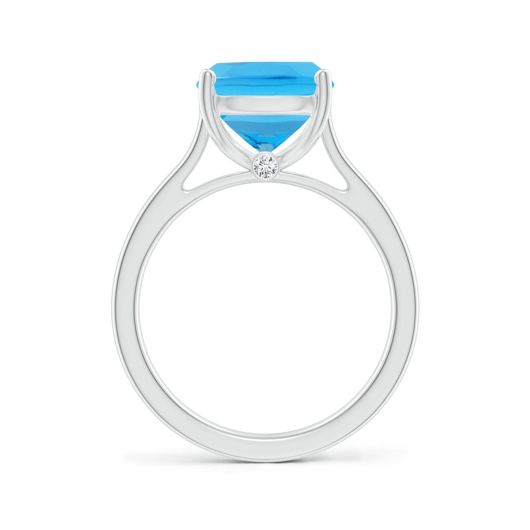 11x9mm AAA Classic Cushion Swiss Blue Topaz Solitaire Ring with Hidden Accents in White Gold - side 3