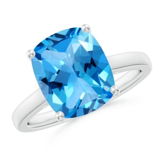 11x9mm AAAA Classic Cushion Swiss Blue Topaz Solitaire Ring with Hidden Accents in P950 Platinum