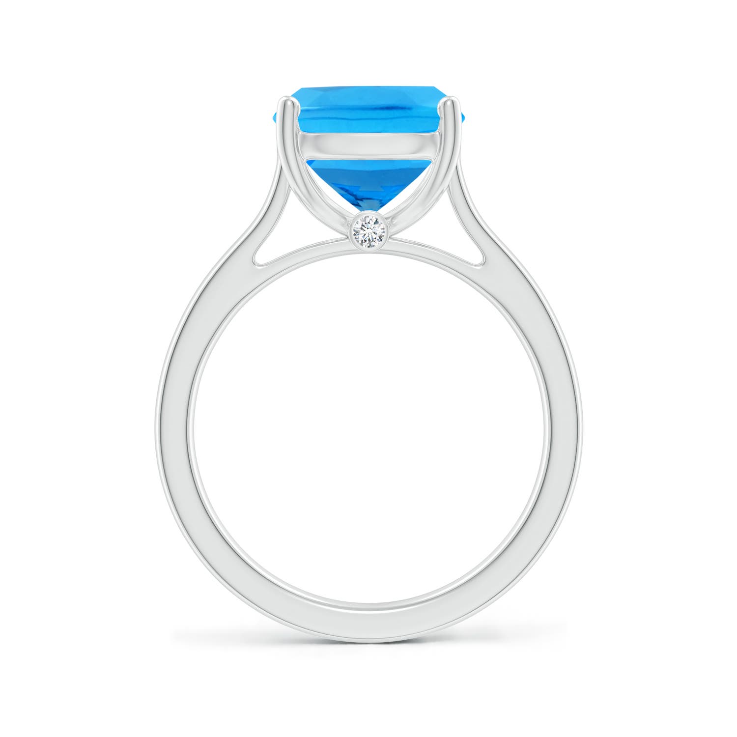 11x9mm AAAA Classic Cushion Swiss Blue Topaz Solitaire Ring with Hidden Accents in P950 Platinum