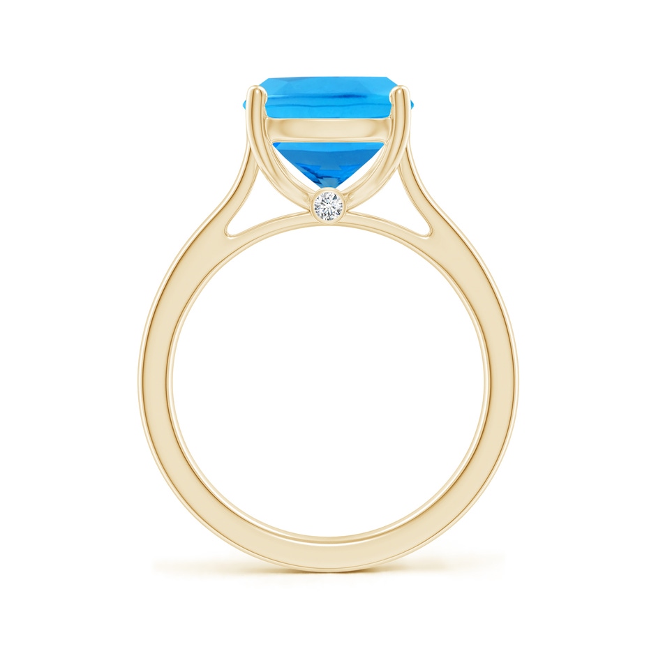 11x9mm AAAA Classic Cushion Swiss Blue Topaz Solitaire Ring with Hidden Accents in Yellow Gold side-1