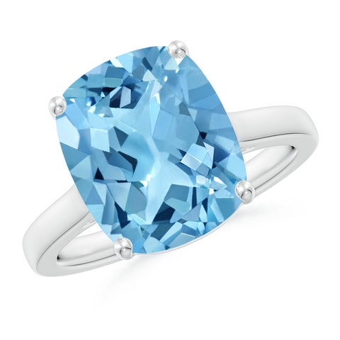 12x10mm A Classic Cushion Swiss Blue Topaz Solitaire Ring with Hidden Accents in White Gold