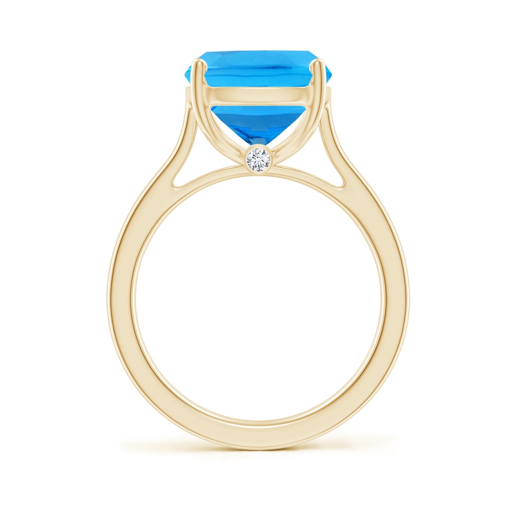 12x10mm AAAA Classic Cushion Swiss Blue Topaz Solitaire Ring with Hidden Accents in 10K Yellow Gold Side-1