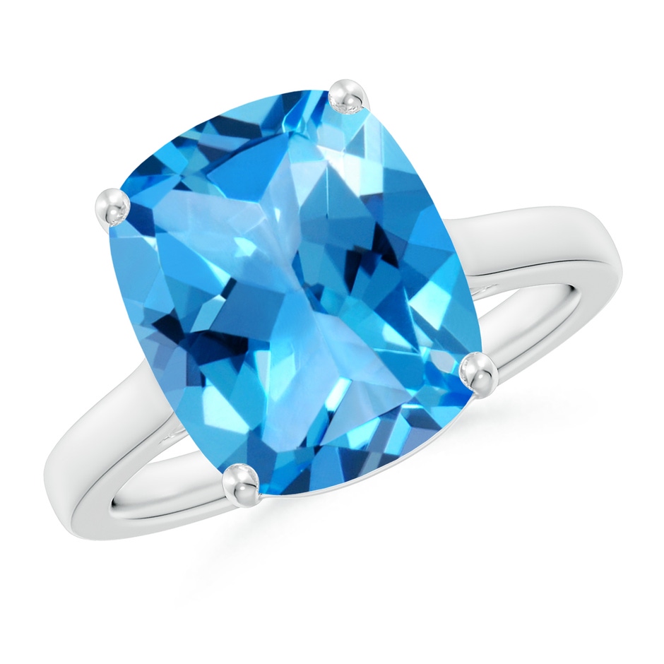 12x10mm AAAA Classic Cushion Swiss Blue Topaz Solitaire Ring with Hidden Accents in P950 Platinum 