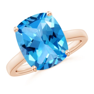 12x10mm AAAA Classic Cushion Swiss Blue Topaz Solitaire Ring with Hidden Accents in Rose Gold
