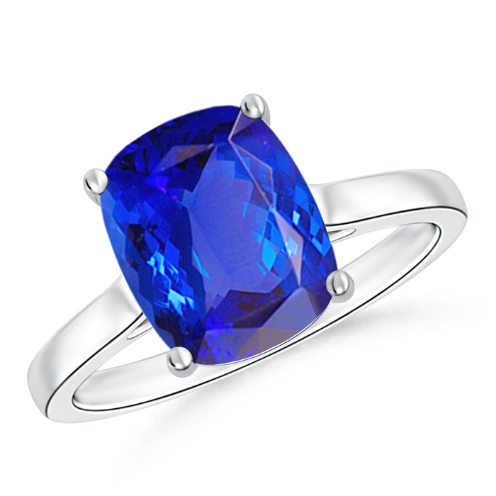 10x8mm AAA Classic Cushion Tanzanite Solitaire Ring in 9K White Gold 