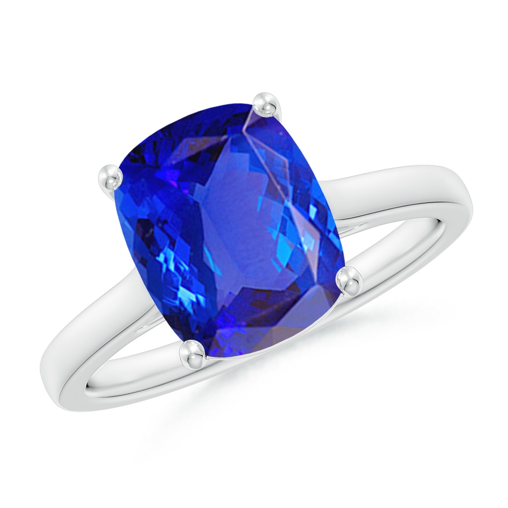 10x8mm AAA Classic Cushion Tanzanite Solitaire Ring in White Gold