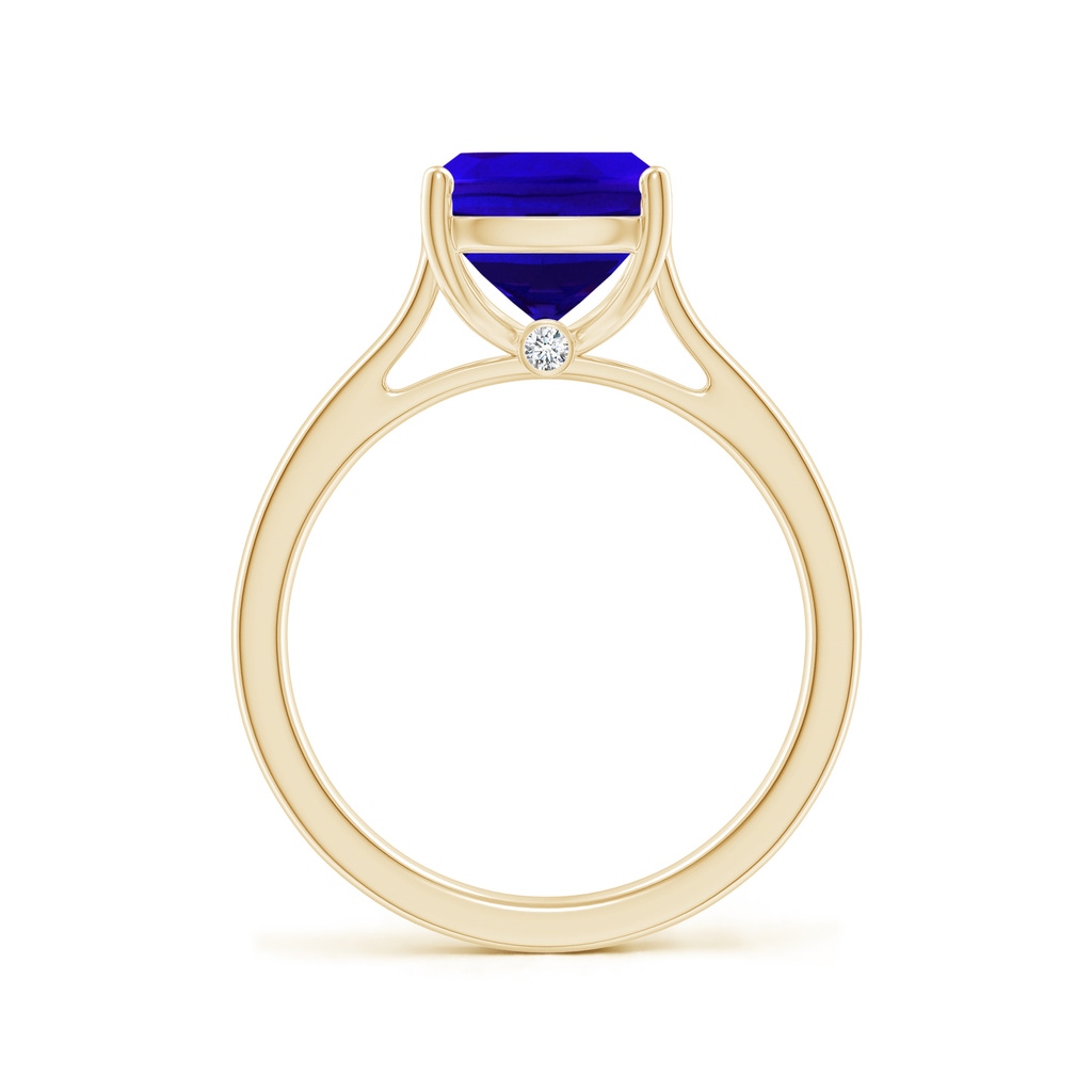 10x8mm AAAA Classic Cushion Tanzanite Solitaire Ring in Yellow Gold Side-1