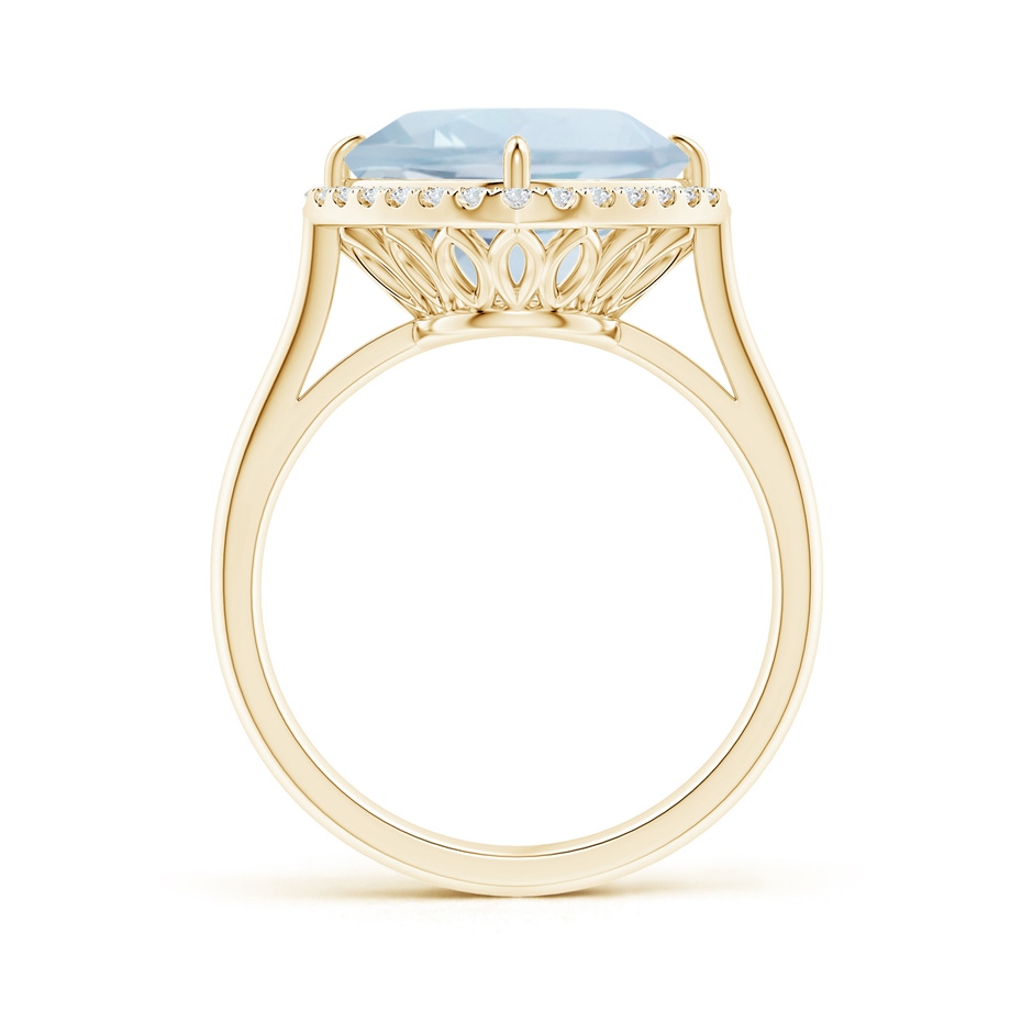 10mm A Claw-Set Cushion Aquamarine Cocktail Ring with Halo in Yellow Gold side-1