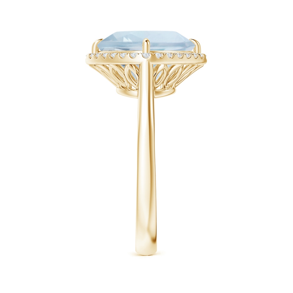 10mm A Claw-Set Cushion Aquamarine Cocktail Ring with Halo in Yellow Gold side-2