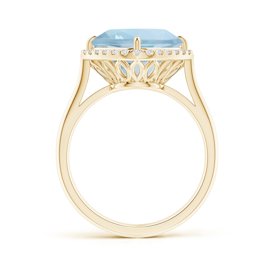 10mm AA Claw-Set Cushion Aquamarine Cocktail Ring with Halo in Yellow Gold side-1