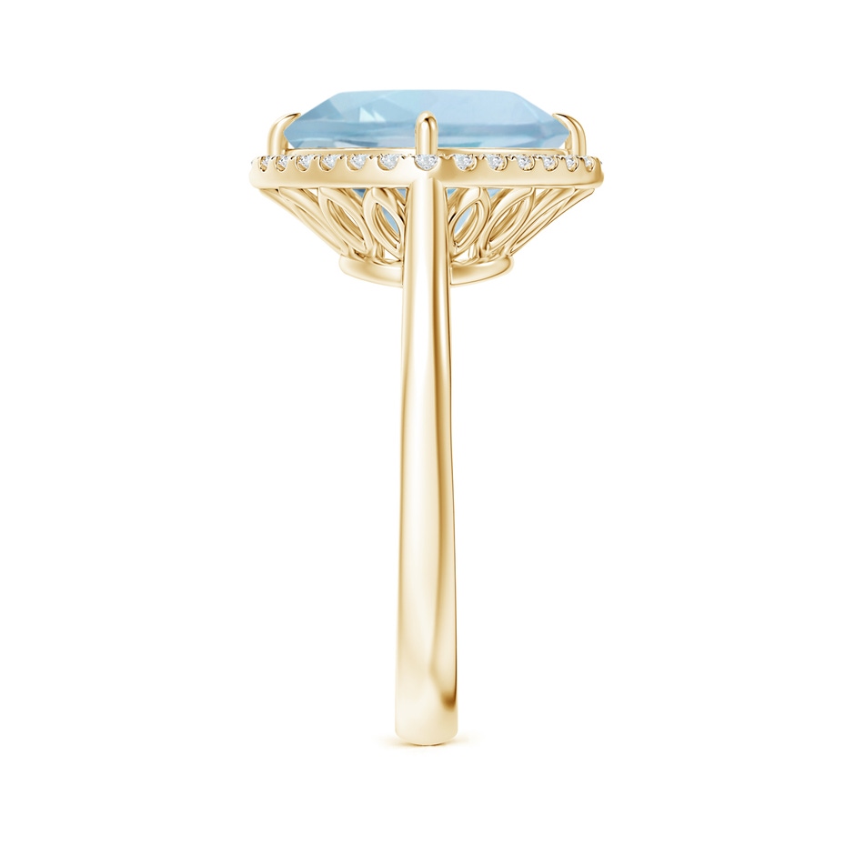 10mm AA Claw-Set Cushion Aquamarine Cocktail Ring with Halo in Yellow Gold side-2