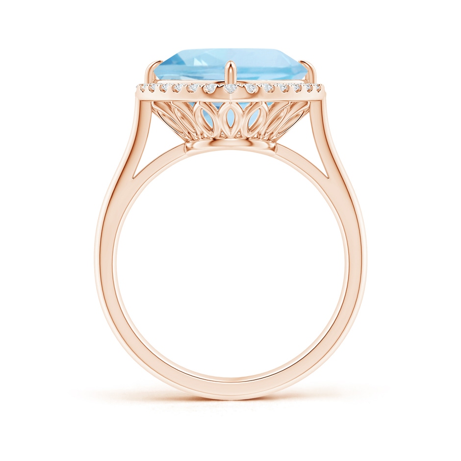 10mm AAA Claw-Set Cushion Aquamarine Cocktail Ring with Halo in Rose Gold side-1