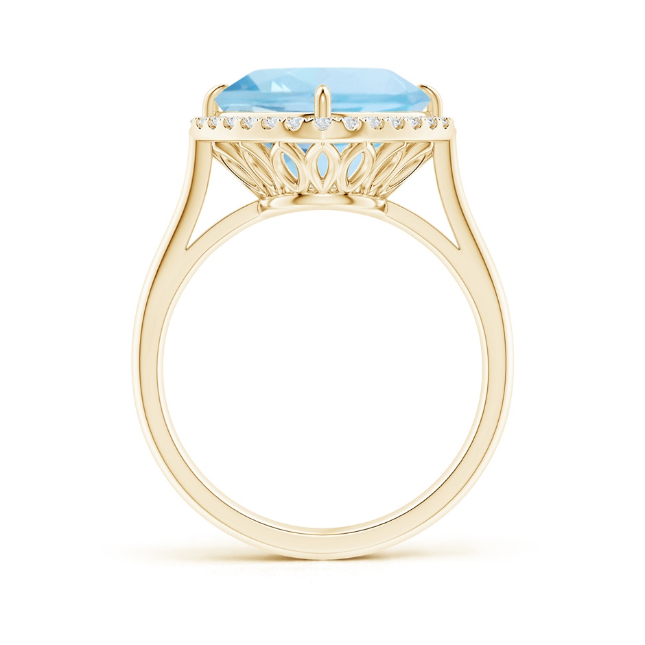 10mm AAA Claw-Set Cushion Aquamarine Cocktail Ring with Halo in Yellow Gold side-1