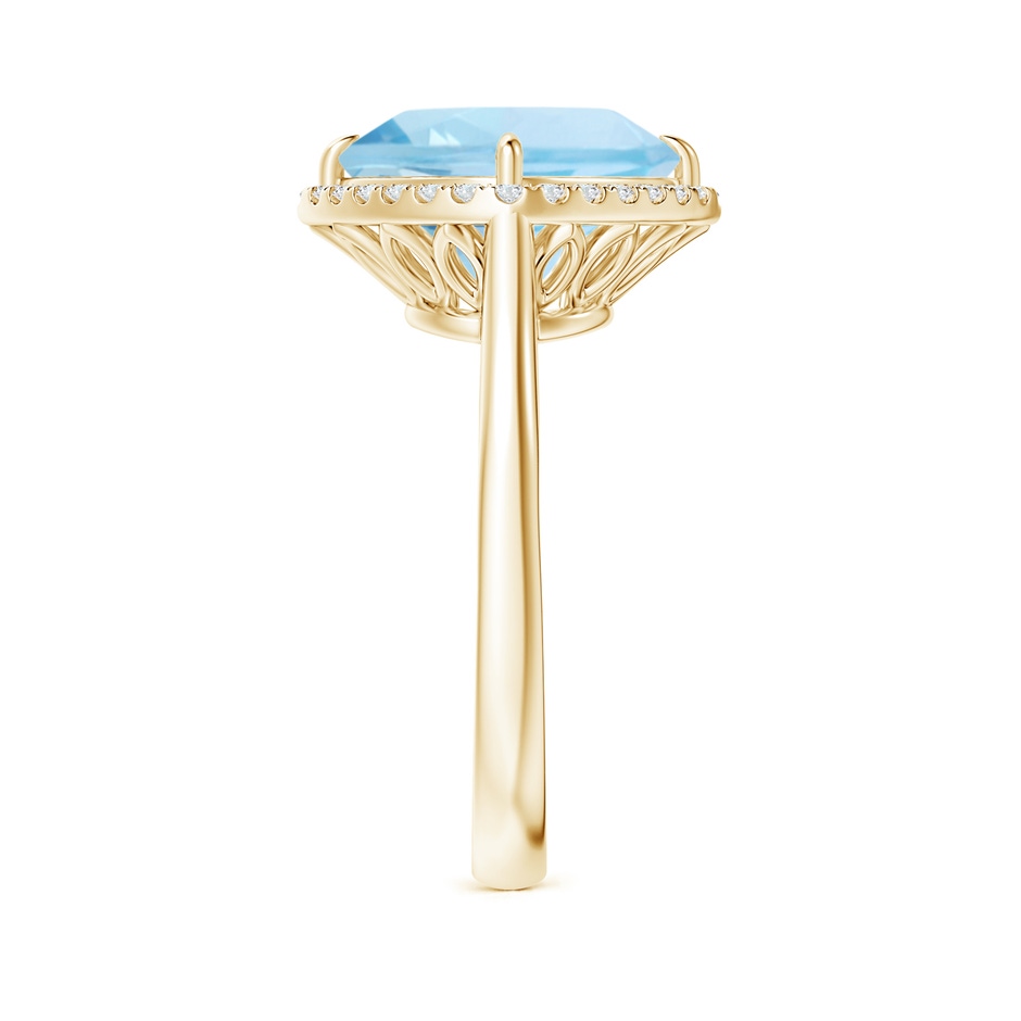 10mm AAA Claw-Set Cushion Aquamarine Cocktail Ring with Halo in Yellow Gold side-2