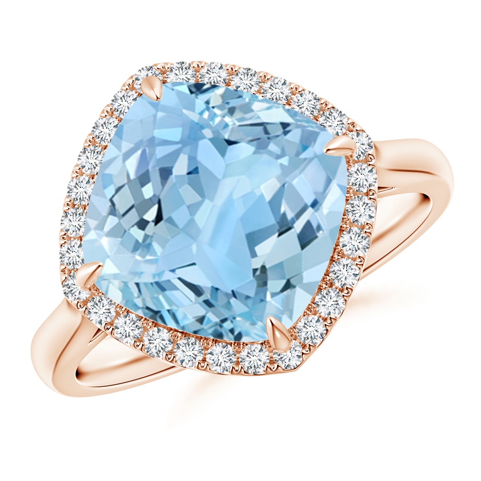 10mm AAAA Claw-Set Cushion Aquamarine Cocktail Ring with Halo in Rose Gold 