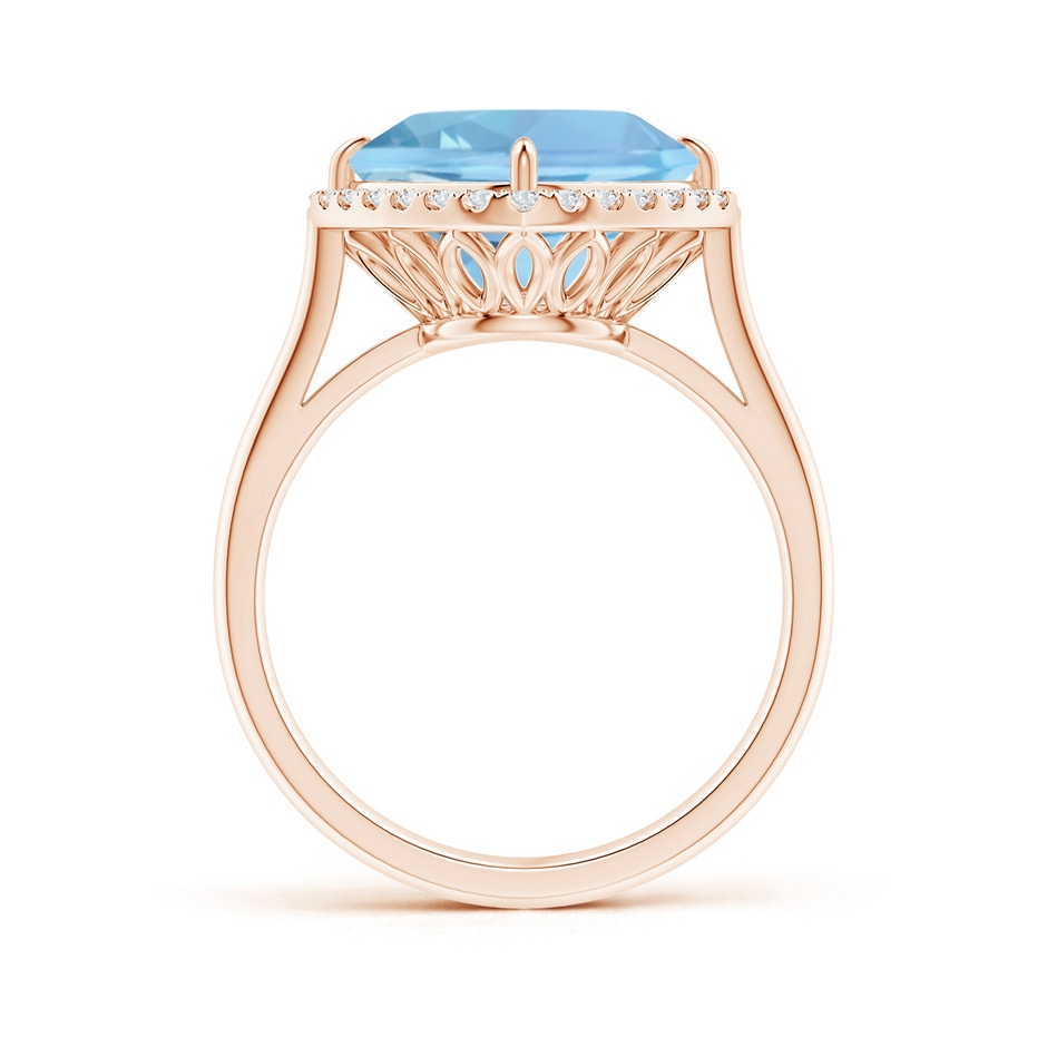 10mm AAAA Claw-Set Cushion Aquamarine Cocktail Ring with Halo in Rose Gold side-1