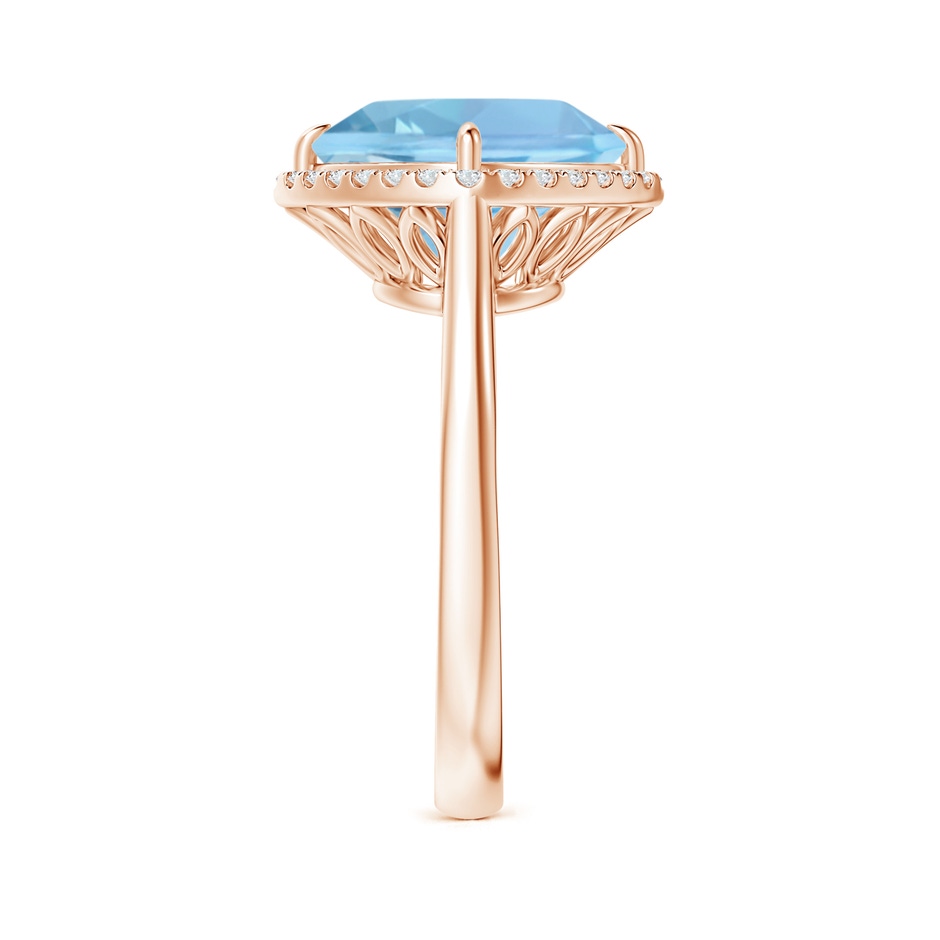 10mm AAAA Claw-Set Cushion Aquamarine Cocktail Ring with Halo in Rose Gold side-2
