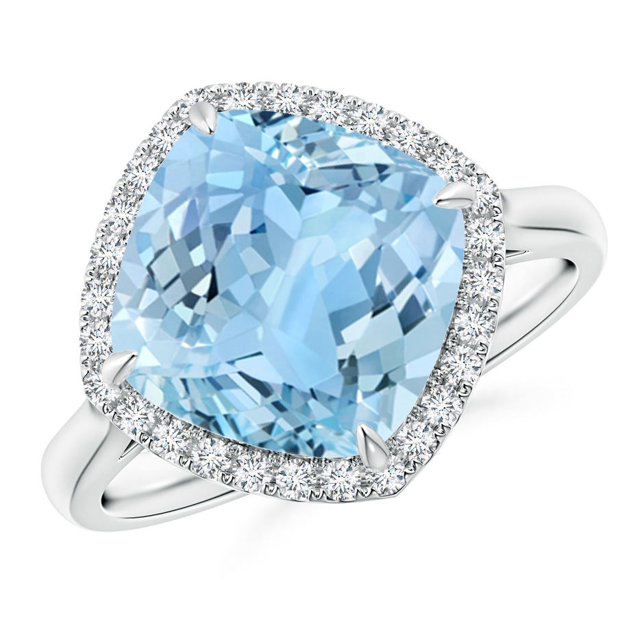 10mm AAAA Claw-Set Cushion Aquamarine Cocktail Ring with Halo in White Gold 