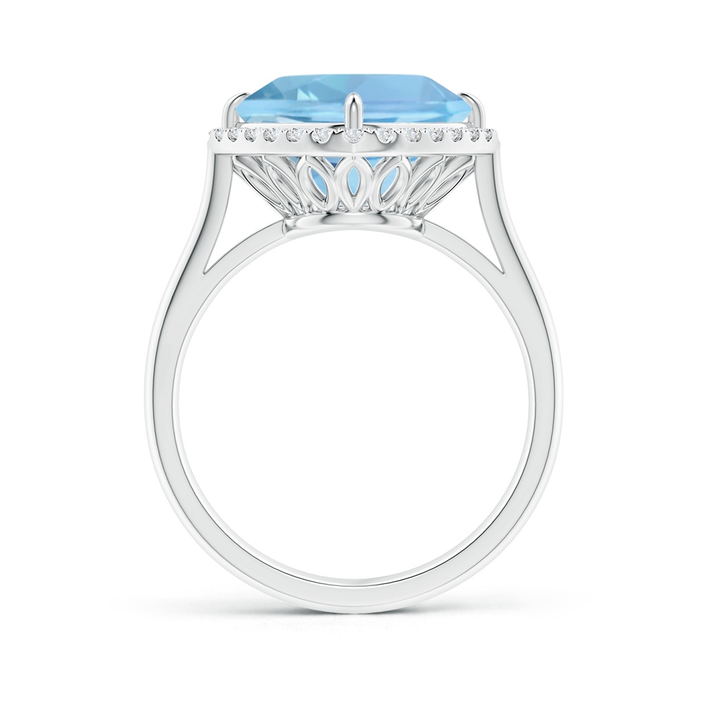 10mm AAAA Claw-Set Cushion Aquamarine Cocktail Ring with Halo in White Gold Side-1
