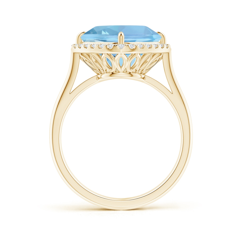10mm AAAA Claw-Set Cushion Aquamarine Cocktail Ring with Halo in Yellow Gold Side-1