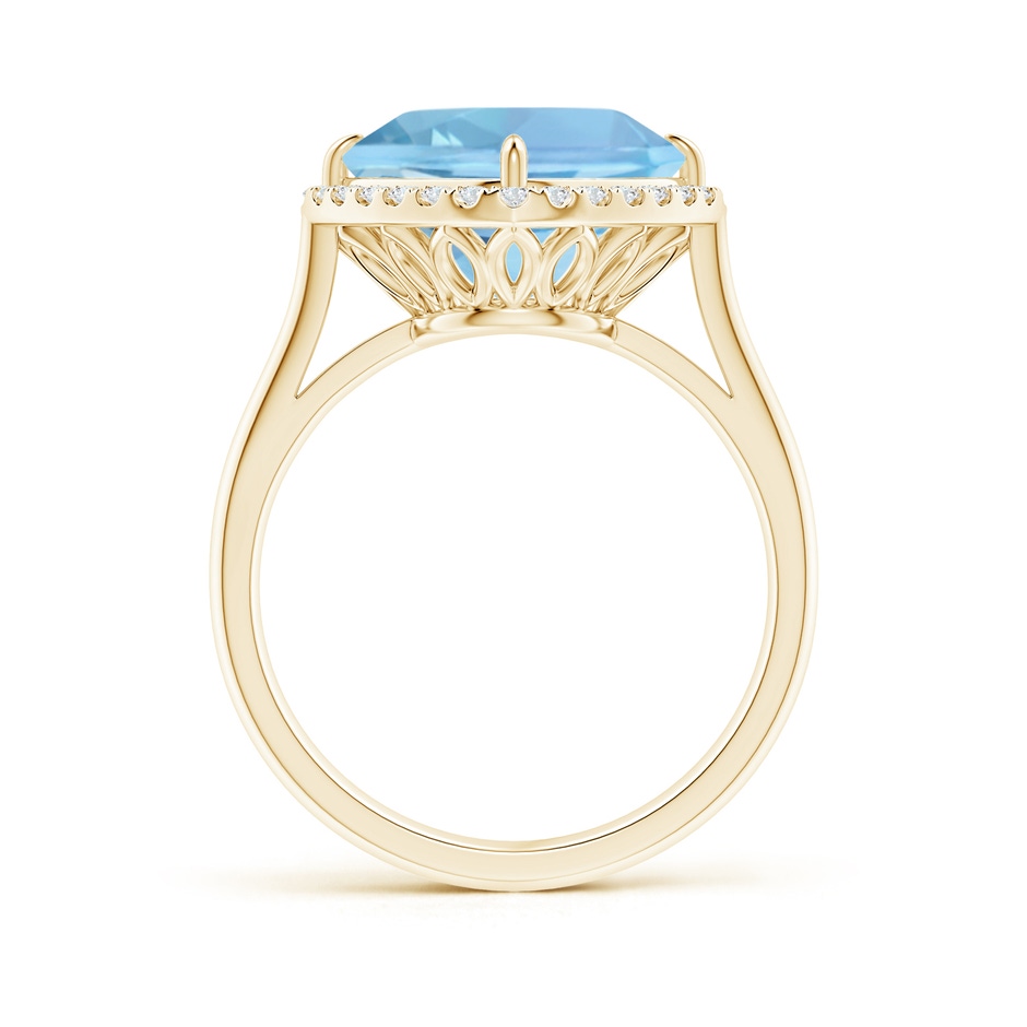 10mm AAAA Claw-Set Cushion Aquamarine Cocktail Ring with Halo in Yellow Gold side-1