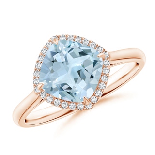 8mm AA Claw-Set Cushion Aquamarine Cocktail Ring with Halo in 9K Rose Gold