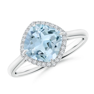 8mm AA Claw-Set Cushion Aquamarine Cocktail Ring with Halo in P950 Platinum