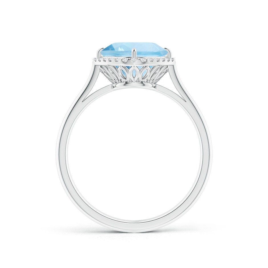 8mm AAA Claw-Set Cushion Aquamarine Cocktail Ring with Halo in White Gold side-1