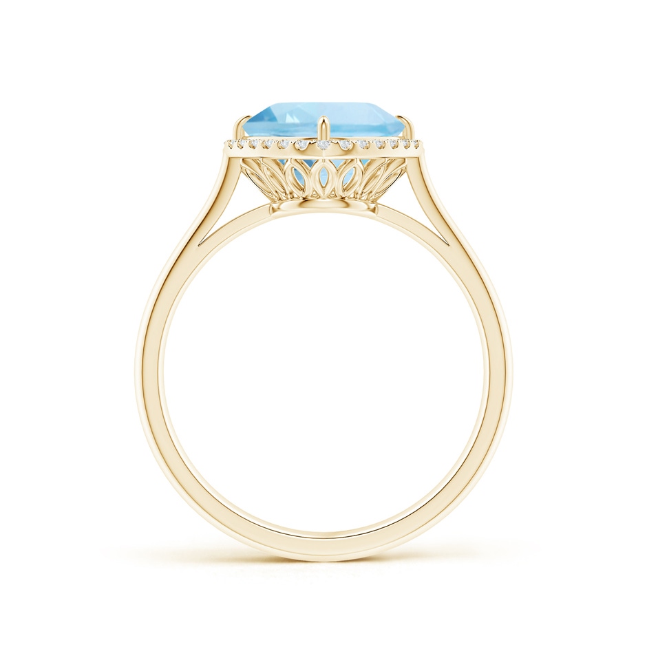 8mm AAA Claw-Set Cushion Aquamarine Cocktail Ring with Halo in Yellow Gold side-1