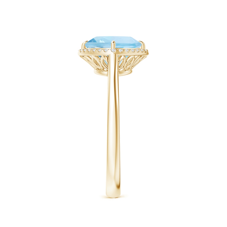 8mm AAA Claw-Set Cushion Aquamarine Cocktail Ring with Halo in Yellow Gold side-2