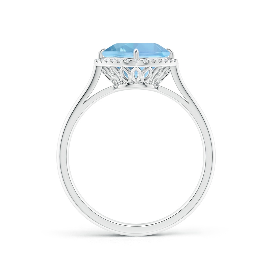 8mm AAAA Claw-Set Cushion Aquamarine Cocktail Ring with Halo in White Gold side-1
