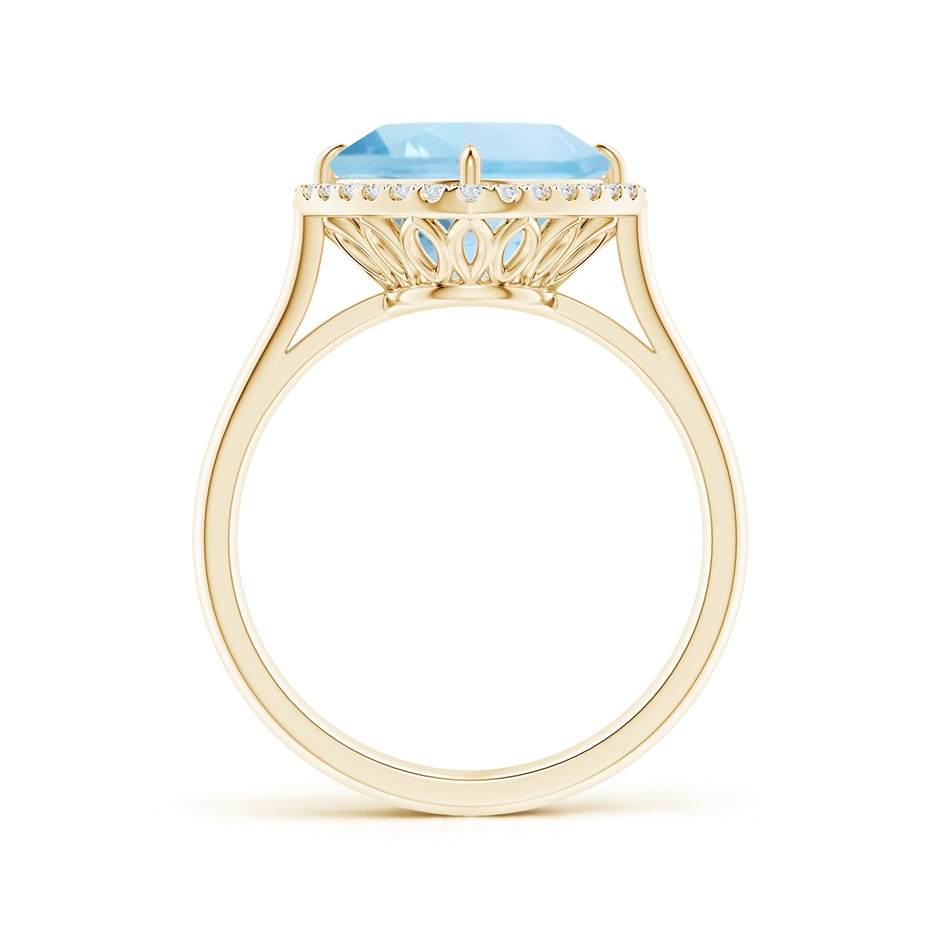 9mm AAA Claw-Set Cushion Aquamarine Cocktail Ring with Halo in Yellow Gold side-1
