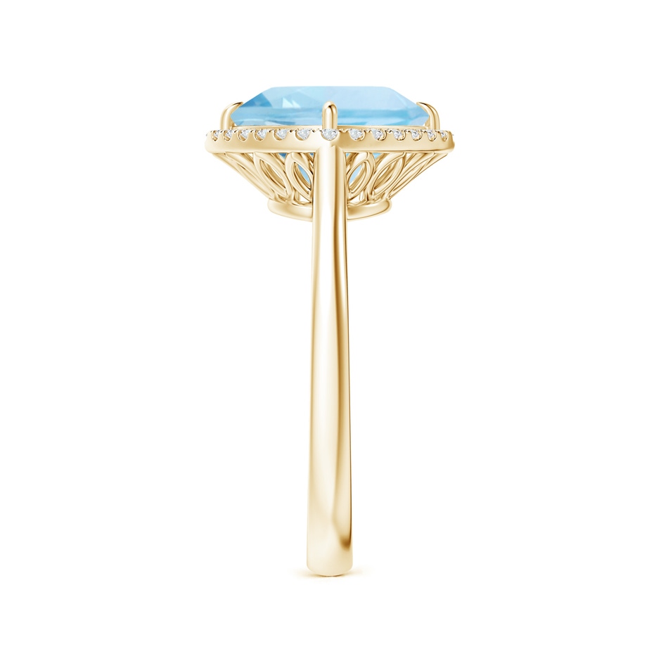 9mm AAA Claw-Set Cushion Aquamarine Cocktail Ring with Halo in Yellow Gold side-2