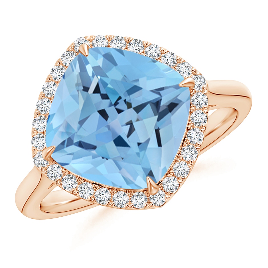 12mm AAAA Claw-Set Cushion Aquamarine Cocktail Halo Ring in 10K Rose Gold 