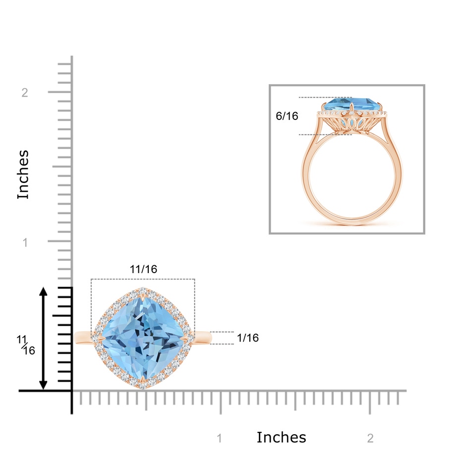 12mm AAAA Claw-Set Cushion Aquamarine Cocktail Halo Ring in 10K Rose Gold product image