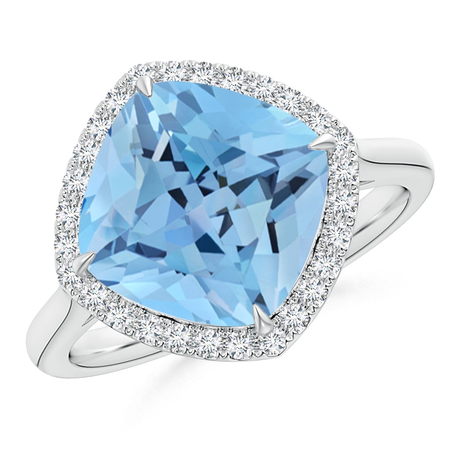 12mm AAAA Claw-Set Cushion Aquamarine Cocktail Halo Ring in White Gold 