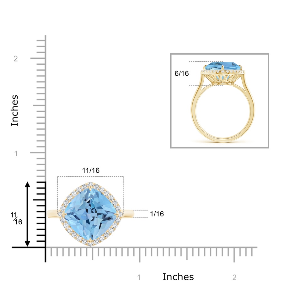 12mm AAAA Claw-Set Cushion Aquamarine Cocktail Halo Ring in Yellow Gold Product Image