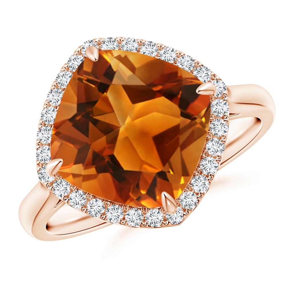 10mm AAAA Claw-Set Cushion Citrine Cocktail Halo Ring in Rose Gold