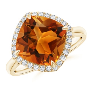 10mm AAAA Claw-Set Cushion Citrine Cocktail Halo Ring in Yellow Gold