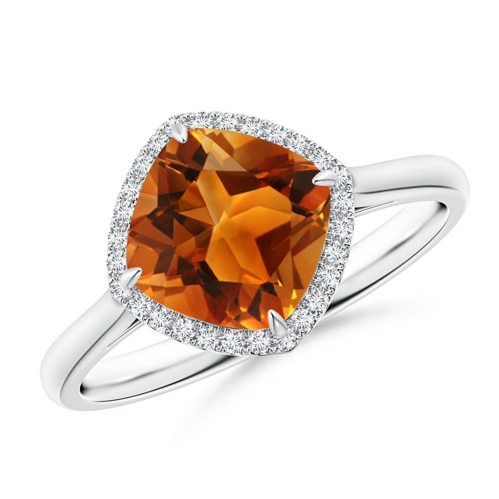 8mm AAAA Claw-Set Cushion Citrine Cocktail Halo Ring in White Gold