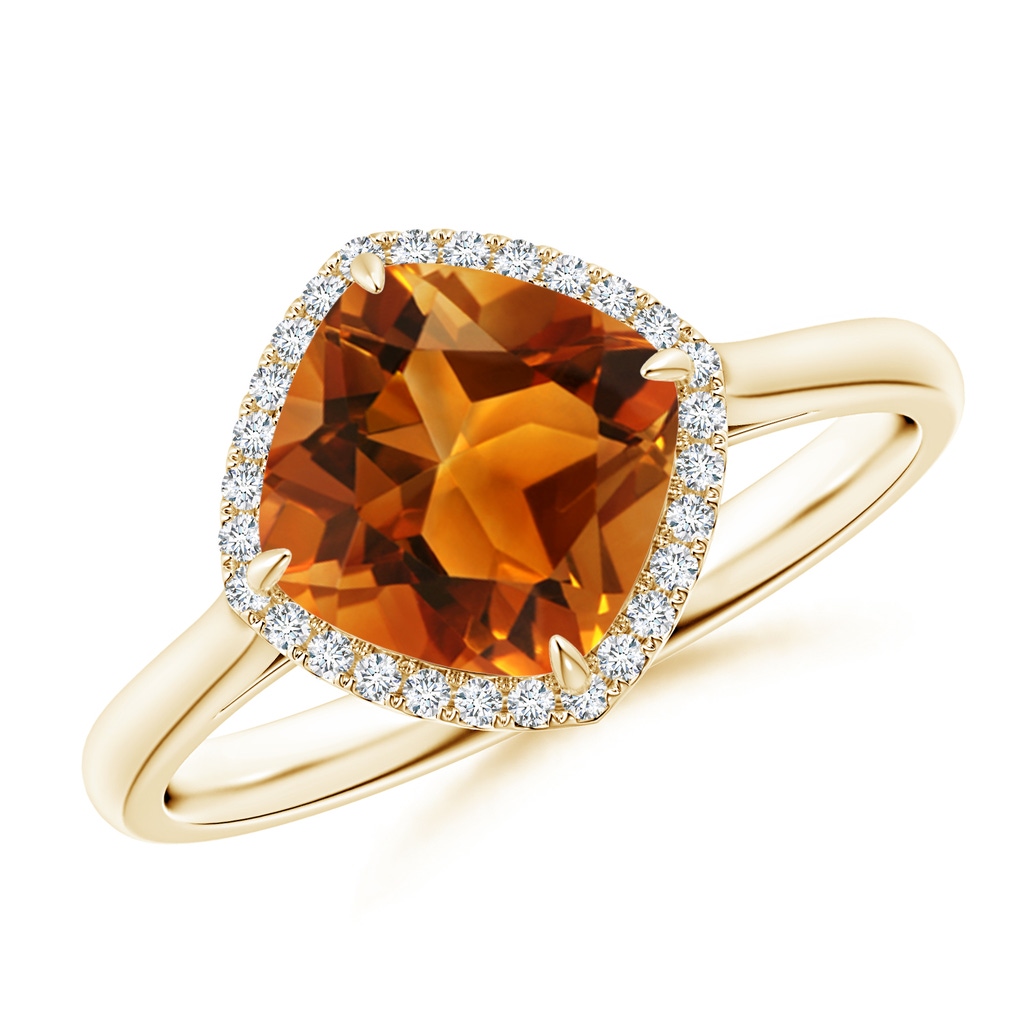 8mm AAAA Claw-Set Cushion Citrine Cocktail Halo Ring in Yellow Gold